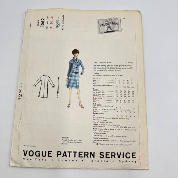 Vogue Paris Original w/Label 1960s Side Wrapped MOLYNEUX Dress Sewing Pattern 15 - Picture 4 of 9